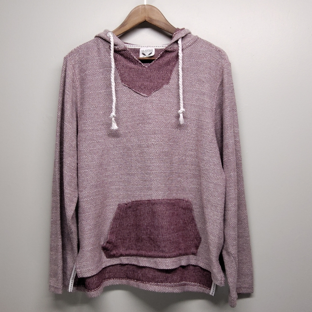 U.S. Vintage Hooded Sweatshirt Women Size S Maroon Cotton Blend Pockets Fall